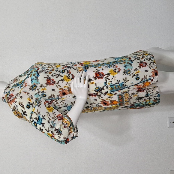 Shana Multicolor Boho Preppy Silk 3/4 Sleeve Floral Imaginarium Dress Size M - Picture 4 of 12